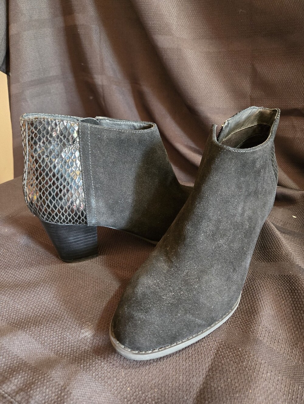 Vionic Bromley Black Suede Ankle Booties with Textured Heel - New